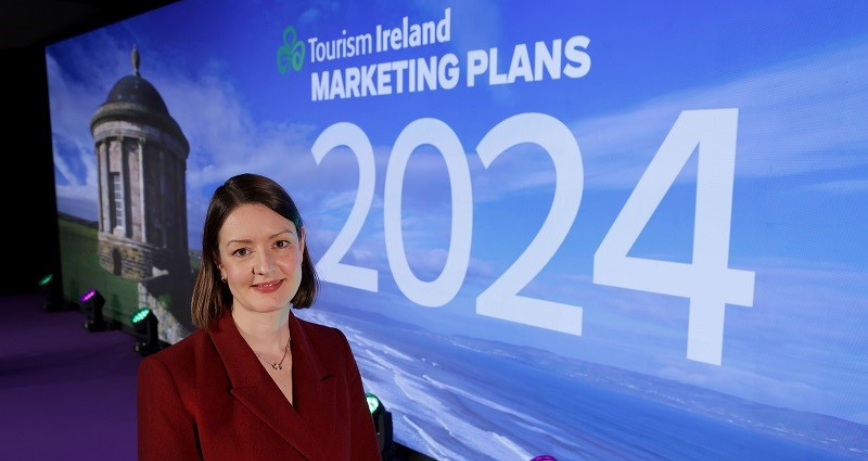 Alice Mansergh, Chief Executive Designate of Tourism Ireland, at the launch of Tourism Ireland’s 2024 marketing plan in Belfast.